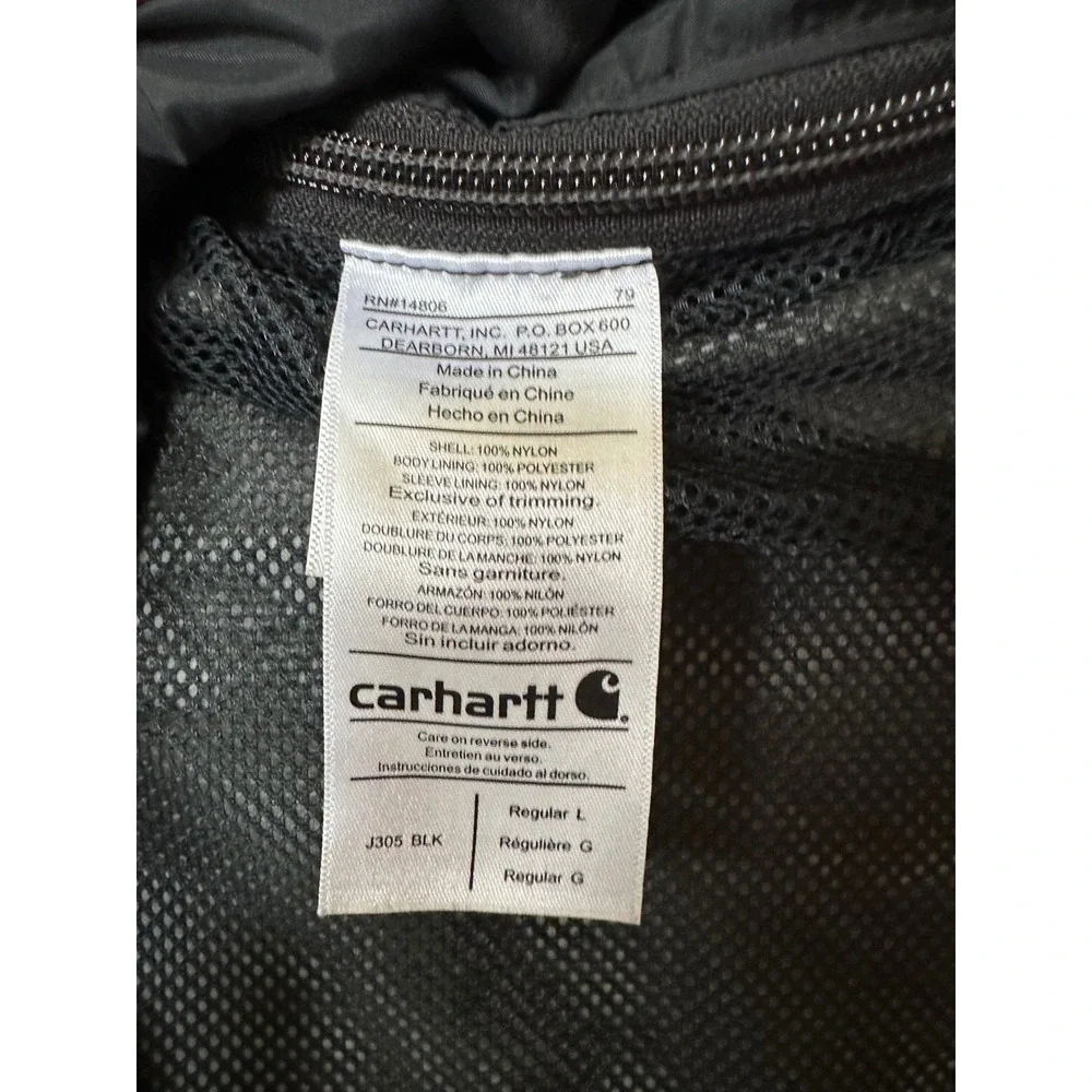 Carhartt Mens J305 BLK Black Nylon Hooded Jacket Coat Mesh Lined Size Large - Picture 4 of 7